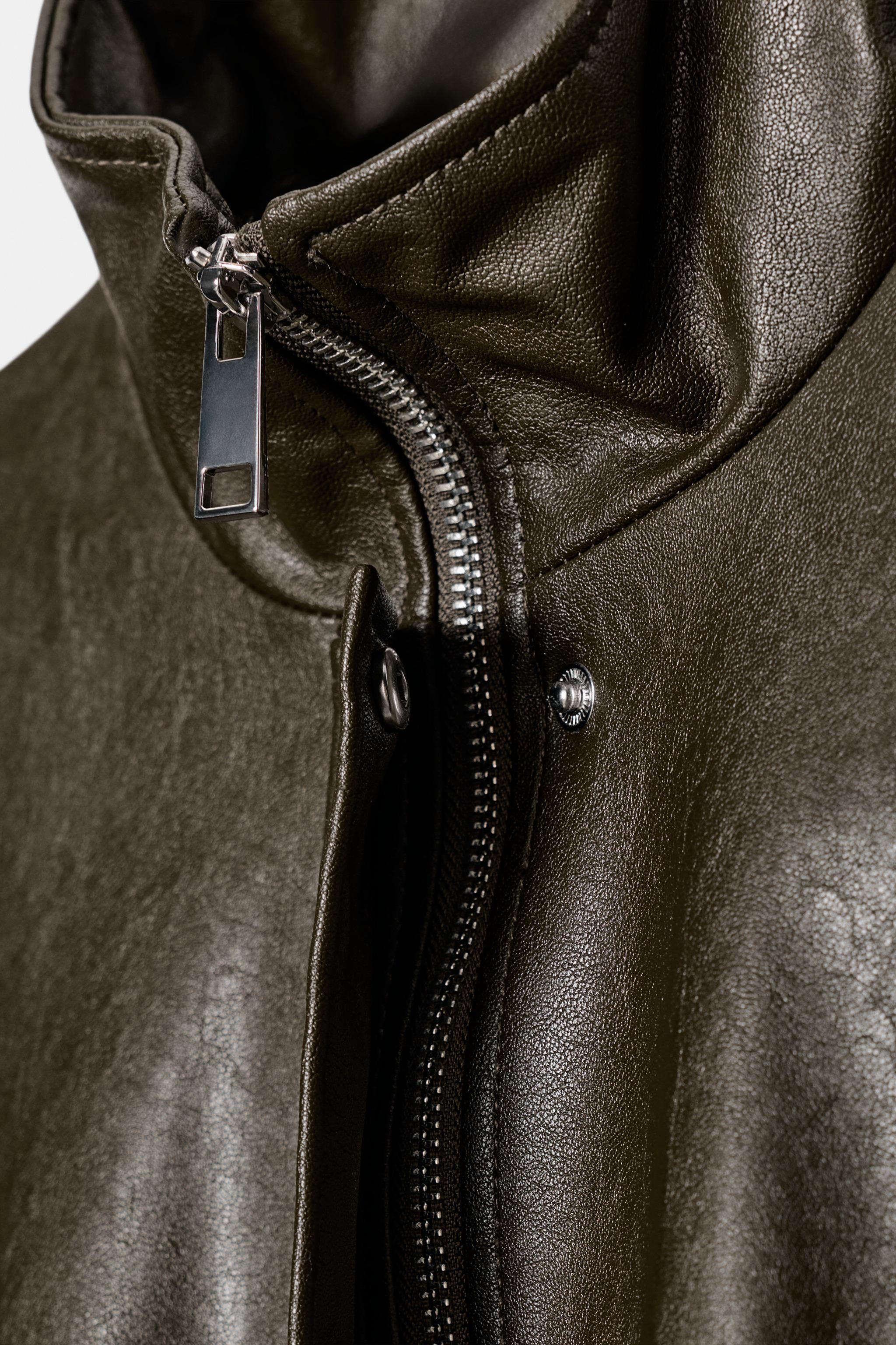 FAUX LEATHER HIGH COLLAR BOMBER JACKET